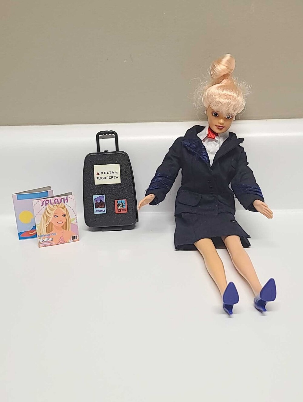 Delta Airlines Flight Attendant Doll with Rolling Suitcase Luggage